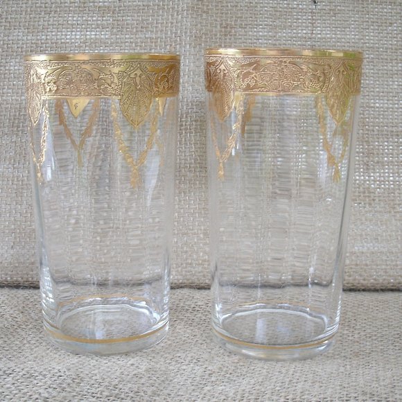 Vintage Tiffin Franciscan Art Nouveau Gold Encrusted Tumbler Set of 2 - Picture 5 of 16